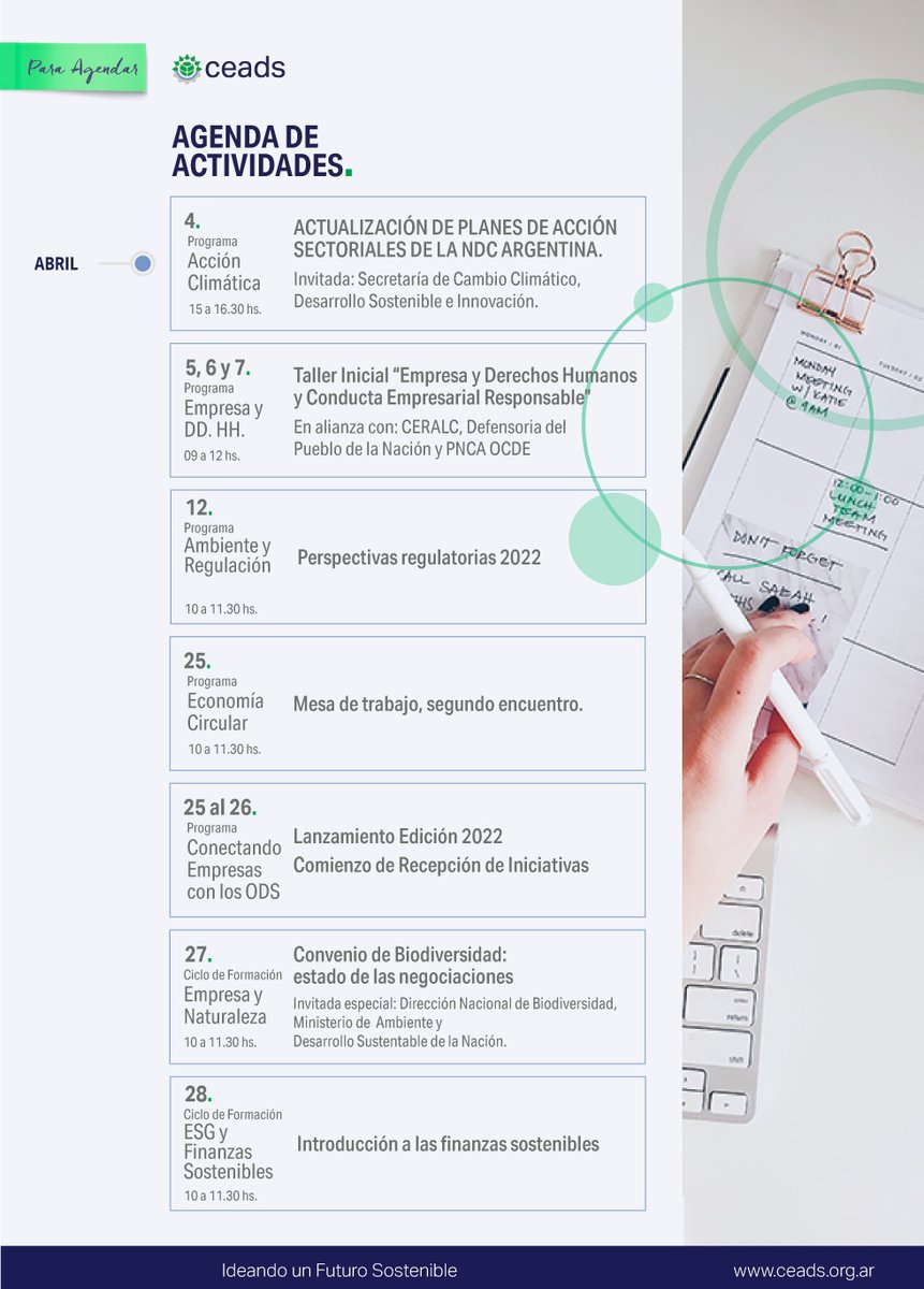 #ActividadesCEADS Compartimos la agenda de actividades del mes de abril 2022 🗓️, pensadas para toda la #ComunidadCEADS.

👉 ¡Les esperamos!

#CEADSenAcción   #EmpresasCEADS