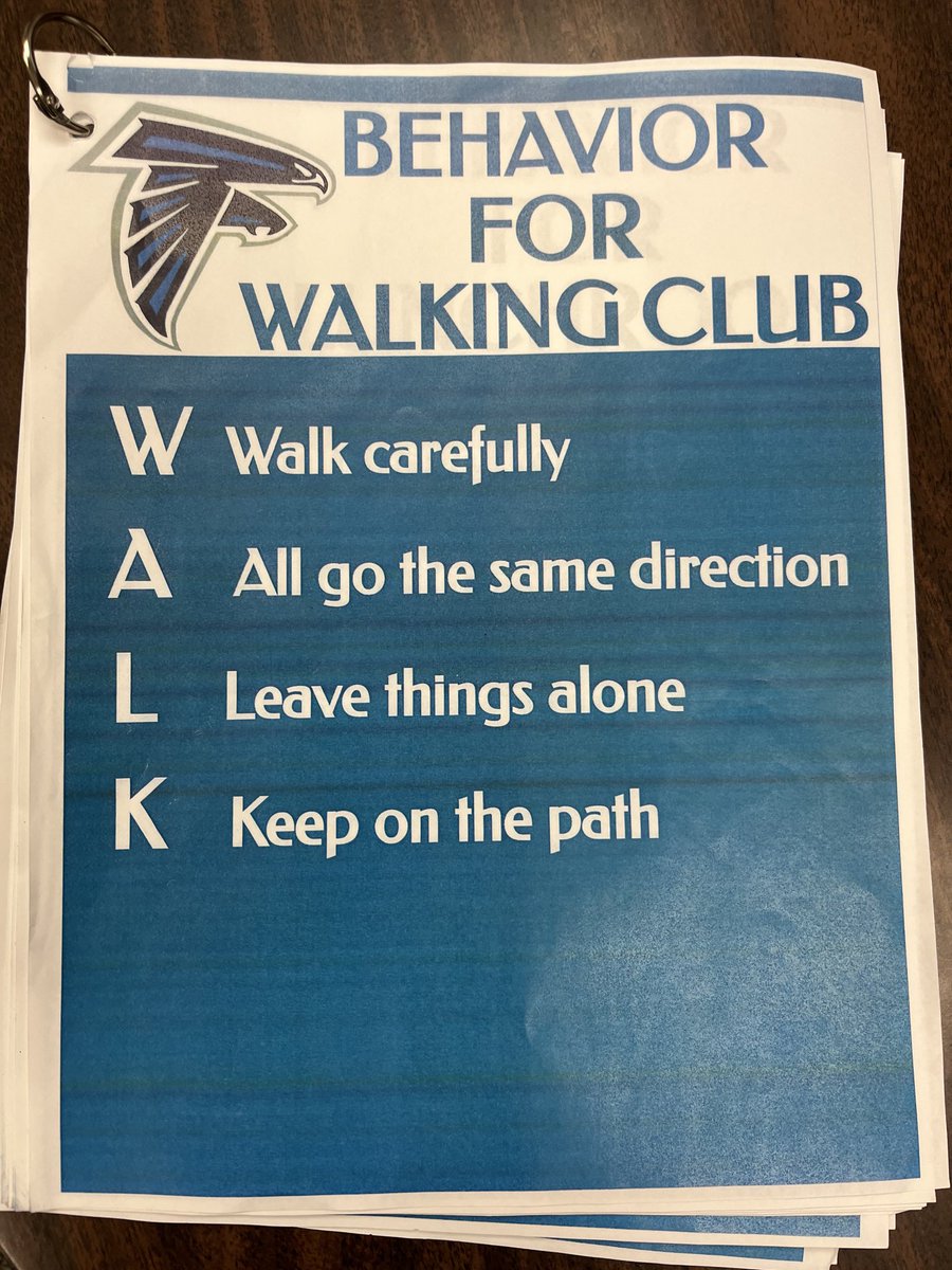 MrsN_FPS's tweet photo. My favorite #flashtag is this week! Our kids do a great job at Walking Club, but a reminder never hurts! #freemanfalcons #PBIS #WALK https://t.co/8s63YwvPDk