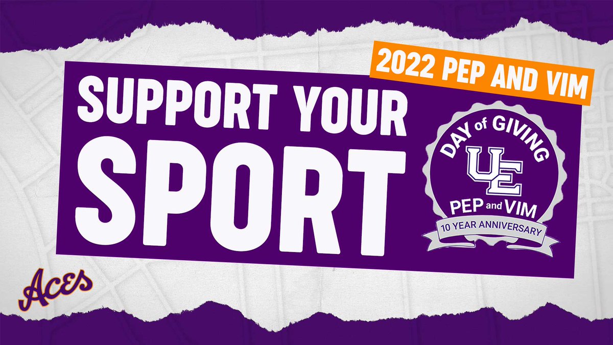 UEAthletics's tweet photo. Pep &amp; Vim Week begins today! 🎉

For the second-straight year, we are holding our #SupportYourSport challenge, with all 17 teams competing for a $5,000 additional gift!

📰 https://t.co/nvTH6C1Wbs
🟣 #ForTheAces https://t.co/TvdotLs6Tn