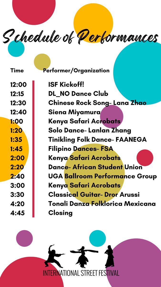 ugaISL's tweet photo. Get ready to be a part of the largest celebration of cultures in Athens! International Street Festival 🎊 is THIS SATURDAY, April 9th from 12-5PM at the Tate Plaza and Lawns!

Come join us this Saturday for amazing performances, exciting table displays, and even a kids’ corner! https://t.co/985P4FU59v