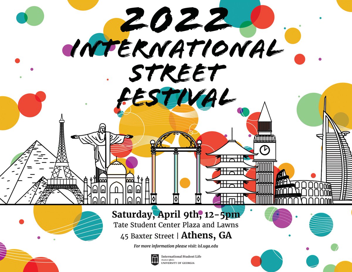 ugaISL's tweet photo. Get ready to be a part of the largest celebration of cultures in Athens! International Street Festival 🎊 is THIS SATURDAY, April 9th from 12-5PM at the Tate Plaza and Lawns!

Come join us this Saturday for amazing performances, exciting table displays, and even a kids’ corner! https://t.co/985P4FU59v