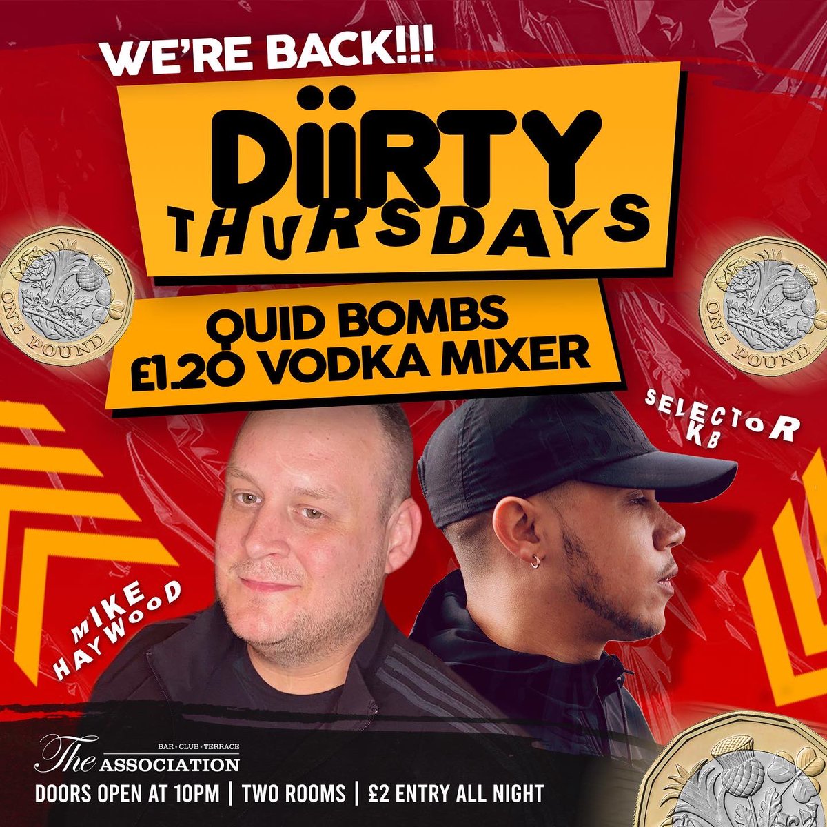 AssociationBurt's tweet photo. TWO ROOMS ARE BACK!!!!
DiiRTY Thursdays are back with a BANG!! 💣

✅ £1.20 Vodka &amp; Mixer
✅ Quid Bombs
✅ £2 Entry All Night

Come join the BIGGEST night in Derbyshire! 
Next week the UNIs are back too! 😈🥳

@neeevfrancess 💗💗💗 https://t.co/bfxYcxJ1CG