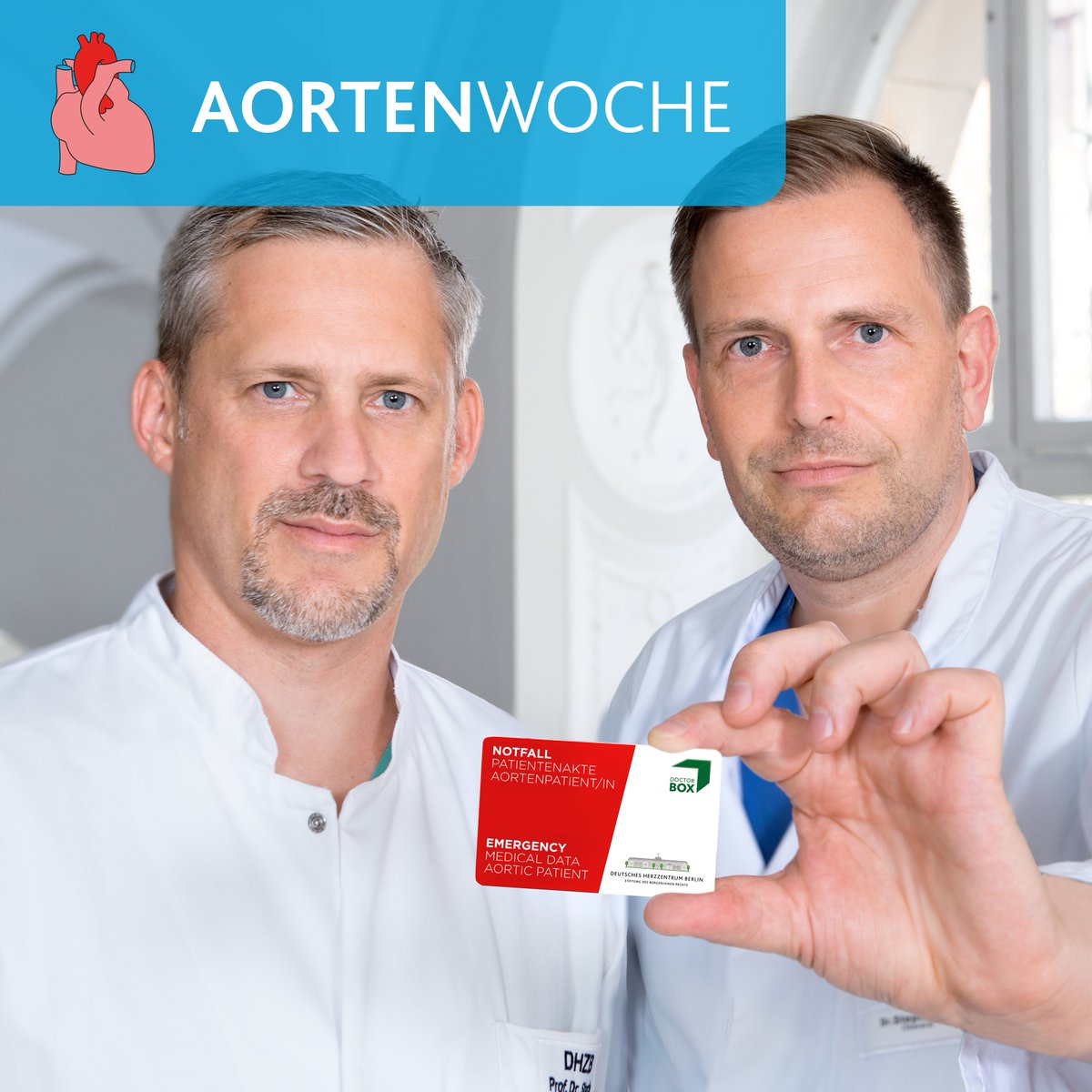 dhzcharite's tweet photo. Auftakt unserer #Aortenwoche zu #Aortenerkrankungen: Zusammen mit @DoctorBox haben #DHZB-Expert*innen einen #Notfallausweis entwickelt, mit dem Notärzt*innen im Ernstfall wichtige Patient*innendaten abrufen können – schnell, #digital, #datensicher.👉Infos: https://t.co/3nIfJTNzWy https://t.co/sOArAOAaAm