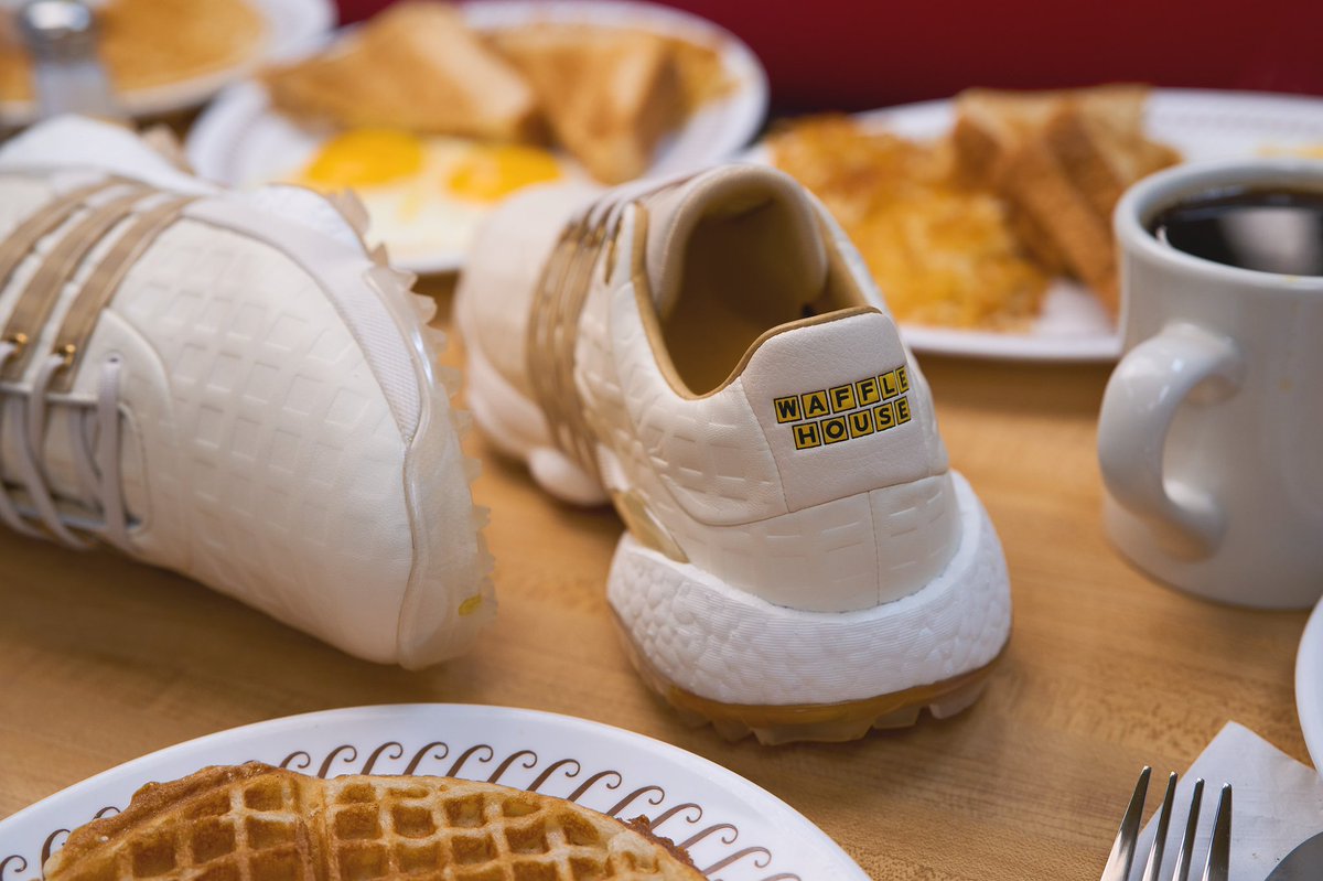 TomVH's tweet photo. Adidas golf takes the early lead in Georgia/Masters themed gear. They collaborated with Waffle House for a pair of shoes that will release April 7. https://t.co/rJNqpl4E9O