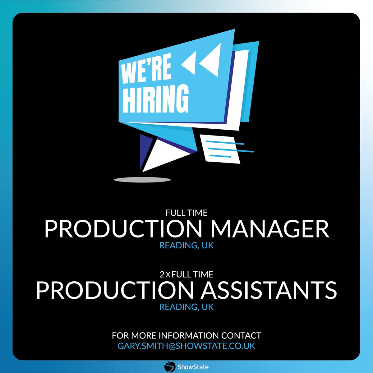 For more information on these roles, please contact:
Gary.Smith@showstate.co.uk

#events #hire #Hybrid #Virtual #liveevents #conference #liveengland #eventprofs #rdguk #eventprofsuk #eventproduction #Careers #jobs