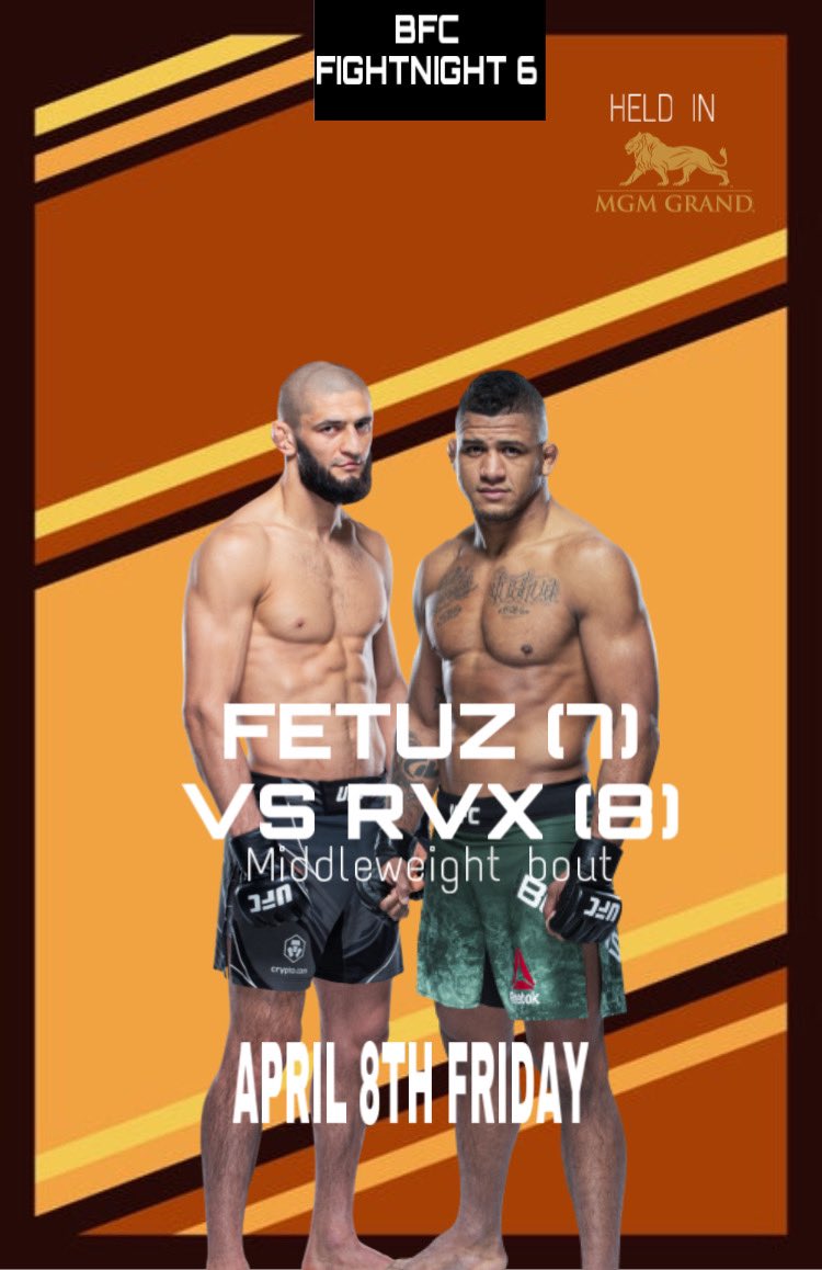 TheBFC_'s tweet photo. BREAKING NEWS:NUMBER 7TH RANKED FETUZ WILL FACE  NUMBER 8TH RANKED RVX IN A MIDDLE WEIGHT BOUT AT BFC FIGHT NIGHT 6 https://t.co/bgomAbH69C