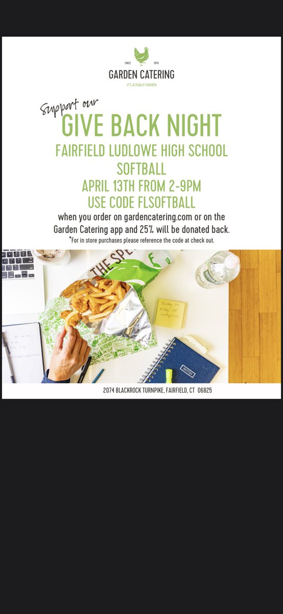 Please go to Garden Catering on 4/13 2-9PM and support the Falcons! 🥎