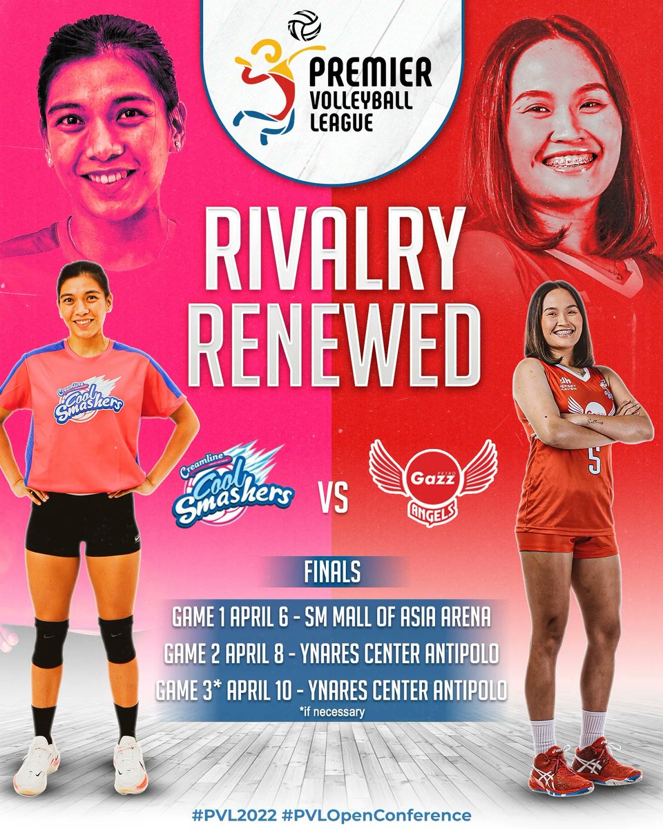 pvlph's tweet photo. RIVALRY RENEWED 💗 ❤️ 

Creamline 🍦 vs Petro Gazz ⛽  schedule:

April 6 - SM Mall of Asia Arena
April 8 - Ynares Center
April 10 * - Ynares Center

*If necessary https://t.co/qvpm3IdTlv