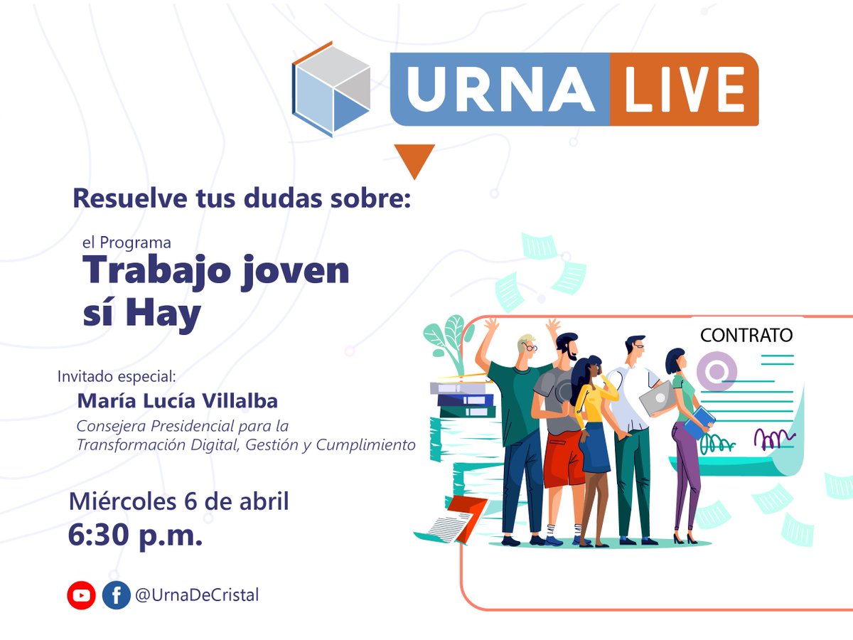 ¿Tienes entre 18 y 28 años y estás en busca de empleo? 

Conéctate al próximo #UrnaLive, y junto a <a href="/InfoPresidencia/">Presidencia Colombia 🇨🇴</a> te contaremos cómo aplicar a una de las 200.000 vacantes. #PregúntaleAUrna <a href="/MintrabajoCol/">MinTrabajo</a>