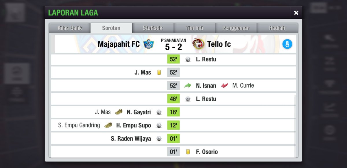 Majapahit_FC's tweet photo. #INCXIV
#32Besar
Leg 1 (Home)
@Majapahit_FC 5 - 2 @Tello_fc
cc: @INC_LTEI
#LaskarMojopahit #TopEleven https://t.co/ZDwcF6IX2t