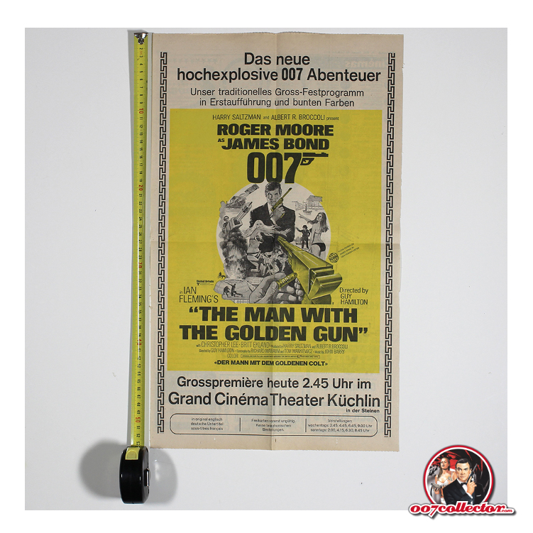 007collector's tweet photo. Swiss ‘Baslerstab’ daily newspaper number 296 Friday December 20, 1974 full page add (340x540mm) presents the premiere of  ‘The Man With The Golden Gun’ at Küchlin Theatre Basel

Find out more https://t.co/Mm2VFWg26V

#jamesbond #rogermoore #themanwiththegoldengun  #007collector https://t.co/zSWCjgTn1m