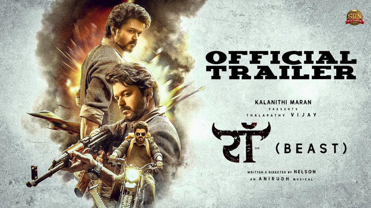 BOCIndia's tweet photo. #BeastHindiTrailer is out now! #Beast (#Raw) stars #ThalapathyVijay &amp; #PoojaHegde. https://t.co/t0mSvwCeKt https://t.co/pVqp4djV78