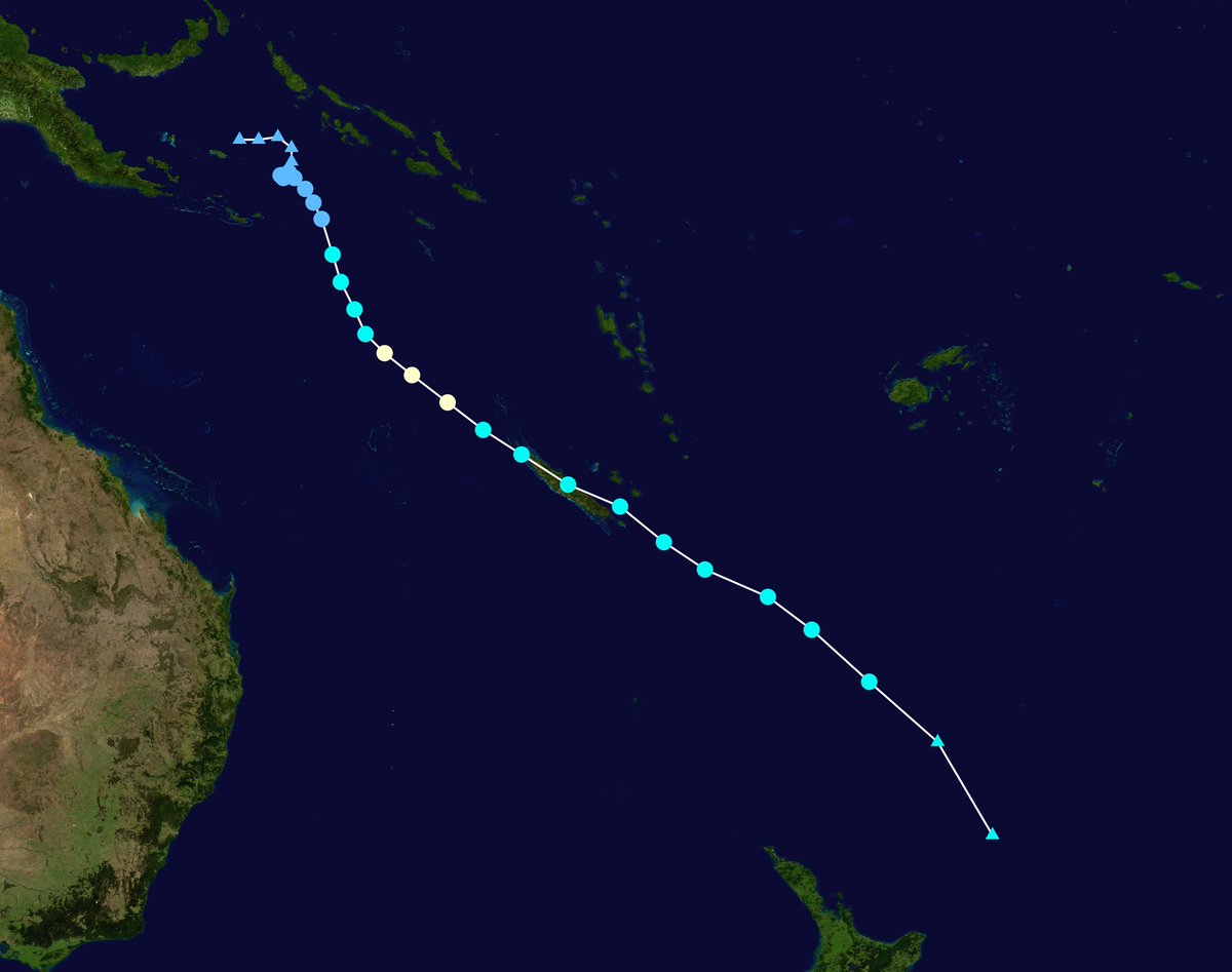 TyphoonTCX's tweet image. As of this writing, 4 named tropical cyclones developed and moved over the SPac basin in the 2021-22 season. Below are them:
#CycloneRuby (moved from AUS basin to SPac)
#CycloneCody
#CycloneDovi (strongest so far in the season)
#CycloneEva

#tropics #cyclonemarker #wxtwitter