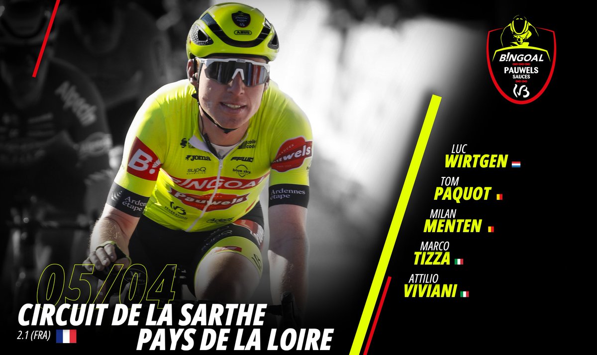🇫🇷 <a href="/circuitcycliste/">Circuit Sarthe</a> 
Voici notre sélection pour le Circuit de la Sarthe (2.1)
🗓️ 5-8/04

<a href="/LucWirtgen/">Luc Wirtgen</a> 🇱🇺
<a href="/Tom_paquot/">Tom Paquot</a> 🇧🇪
<a href="/MilanMenten/">Milan Menten🔥</a> 🇧🇪
<a href="/marcotizza/">MarcoTizza</a> 🇮🇹
<a href="/AttilioViviani/">Attilio Viviani</a> 🇮🇹

👉wbca.be/course/circuit…
#CircuitSarthe #bingoalpauwelsauceswb