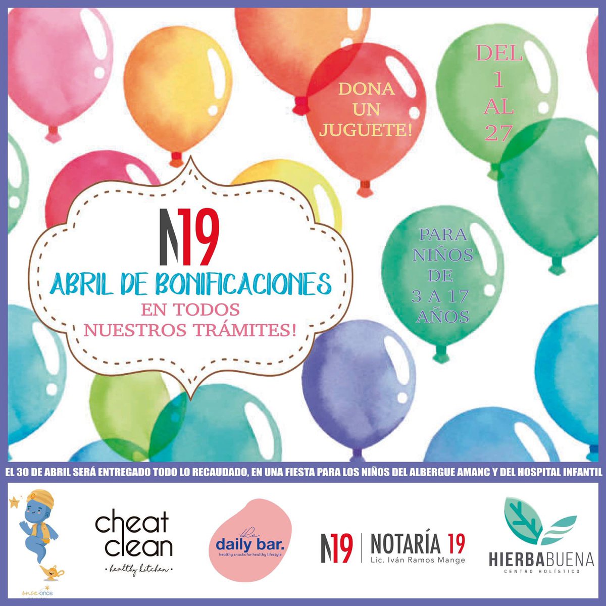 Notaria19Ver's tweet photo. Durante el mes de Abril estaremos recibiendo juguetes como bonos en todos tus tramites. Serán entregados en un convivio de día del niño para niños con cáncer. Ayúdanos a poder pintar sonrisas. #notaria19 #notaria19ver https://t.co/KY46qGjXF8