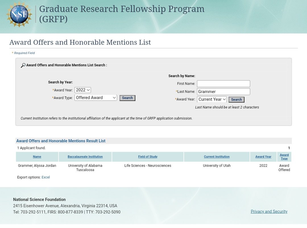 JordanGrammer's tweet photo. I'm so honored and excited to have been awarded the NSF GRFP!!! https://t.co/g6bK6wJh1w