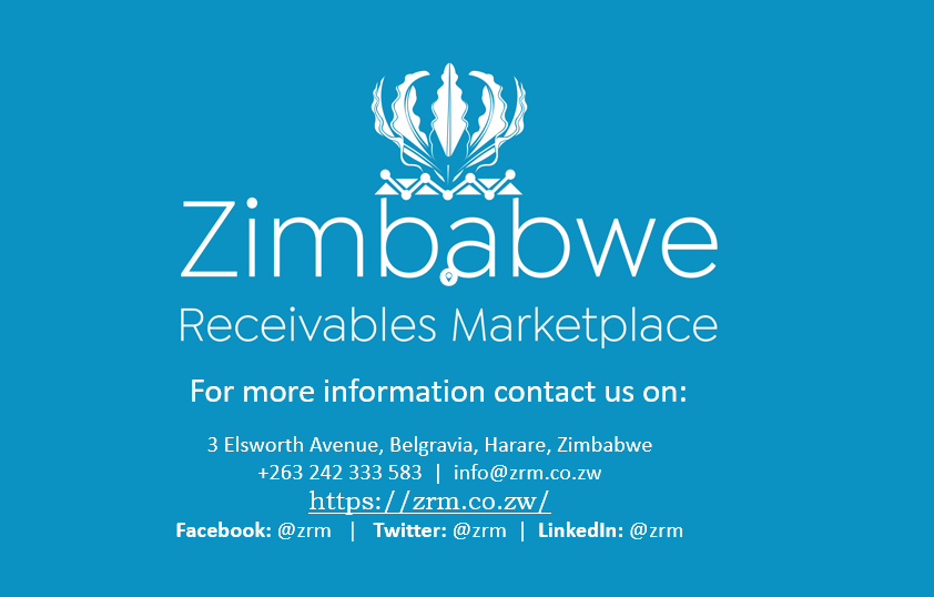 Zimbabwe Receivables Market Place (@zrm_zw) on Twitter photo #AboutZRM
Zimbabwe Receivables MarketPlace (Private) Limited (ZRM) was incorporated in 2020 as a joint venture between the <a href="/ZSE_ZW/">Zimbabwe Stock Exchange</a> and <a href="/HREzim/">Harare Receivables Exchange</a> to offer working capital solutions through receivables discounting and trading. Visit zrm.co.zw for more information #AboutZRM
Zimbabwe Receivables MarketPlace (Private) Limited (ZRM) was incorporated in 2020 as a joint venture between the <a href="/ZSE_ZW/">Zimbabwe Stock Exchange</a> and <a href="/HREzim/">Harare Receivables Exchange</a> to offer working capital solutions through receivables discounting and trading. Visit zrm.co.zw for more information