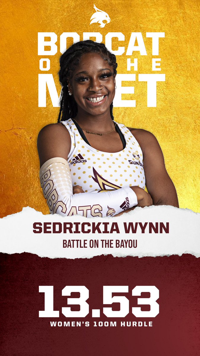 This week's Bobcats of the Meet from the Battle on the Bayou

Isaac ➡️ First place finish and only one to clear over 5 meters

Sedrickia ➡️ top-10 school mark in the hurdles &amp; PBs in the 100m and 200m

#EatEmUp