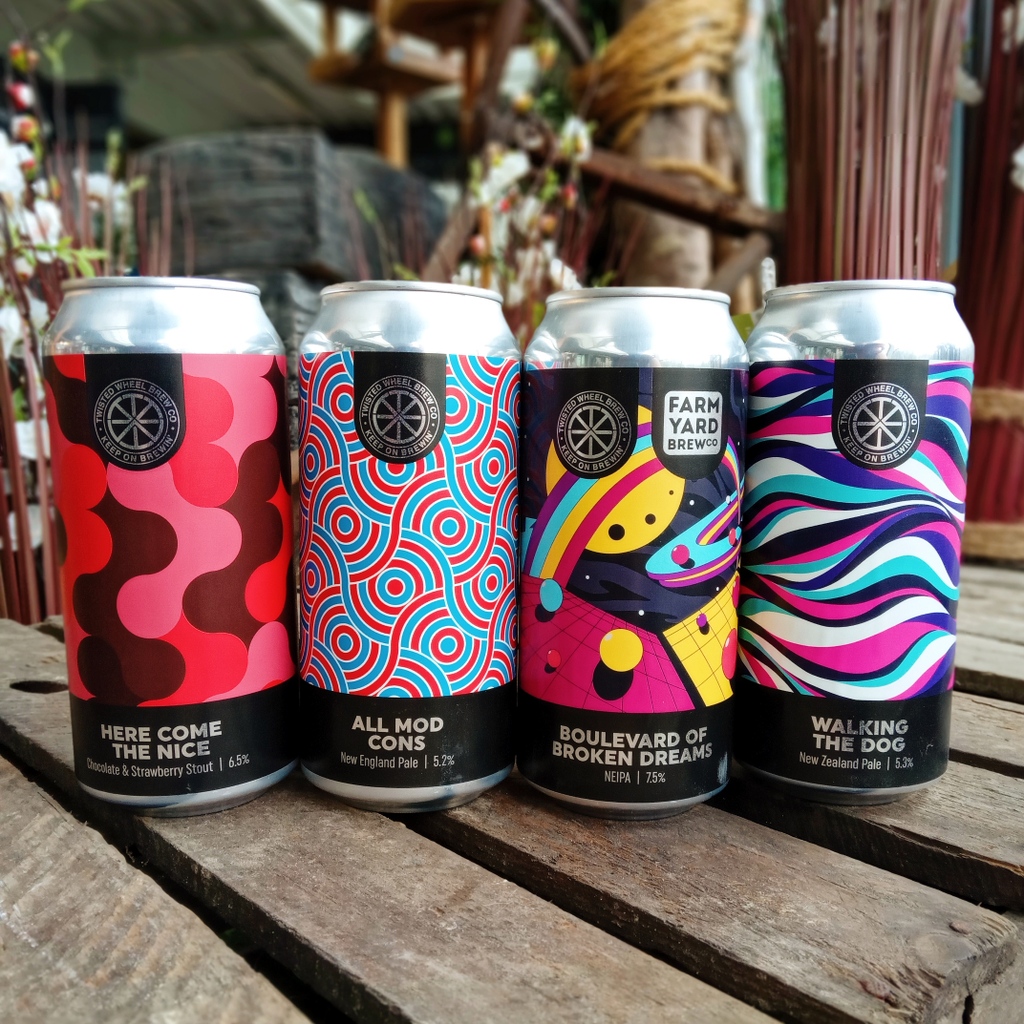 New Arrivals from Warrington's @twistedwheelbc

Here Come The Nice 6.5%
Chocolate &amp; Strawberry stout

All Mod Cons 5.2%
New England Pale

Boulevard of Broken Dreams 7.5%
New England IPA collaboration with @Farmyardbrewco 

Walking the Dog 5.3%
New Zealand Pale Ale
