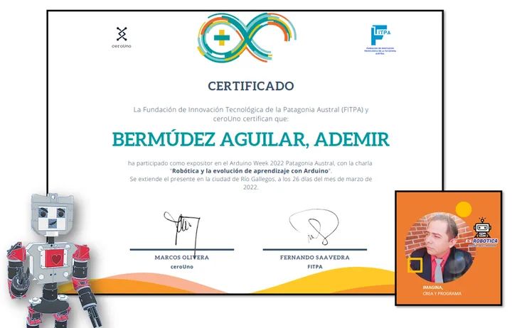 bermudez_ademir's tweet photo. Muchas gracias por permitirme ser parte de tan lindo e importante evento, a seguir innovando e inventando y porque no seguir soñando
ARDUINO DAY PATAGONIA AUSTRAL 2022
#arduinoDay2022 #ArduinoWeek22 #arduino #ceroUno #FITPA
#EsRobotica 
#education 
#tecnologia 
#arduino https://t.co/CZoV4VImFM