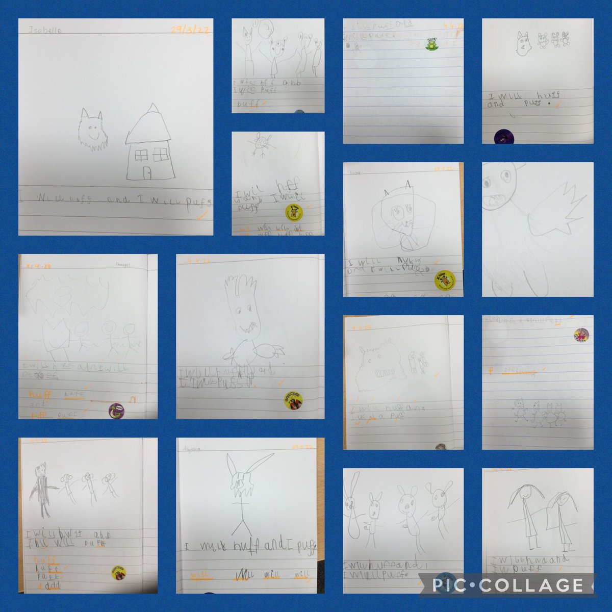 cashprimary's tweet photo. The children in Reception have been really brave with their writing about the wolf and how he huffed and puffed to blow the houses down. Here are some of our superstar βοΈ writerβs. #amwriting #receptionlife #bravebobby #theJCway https://t.co/5luyZLUgOS