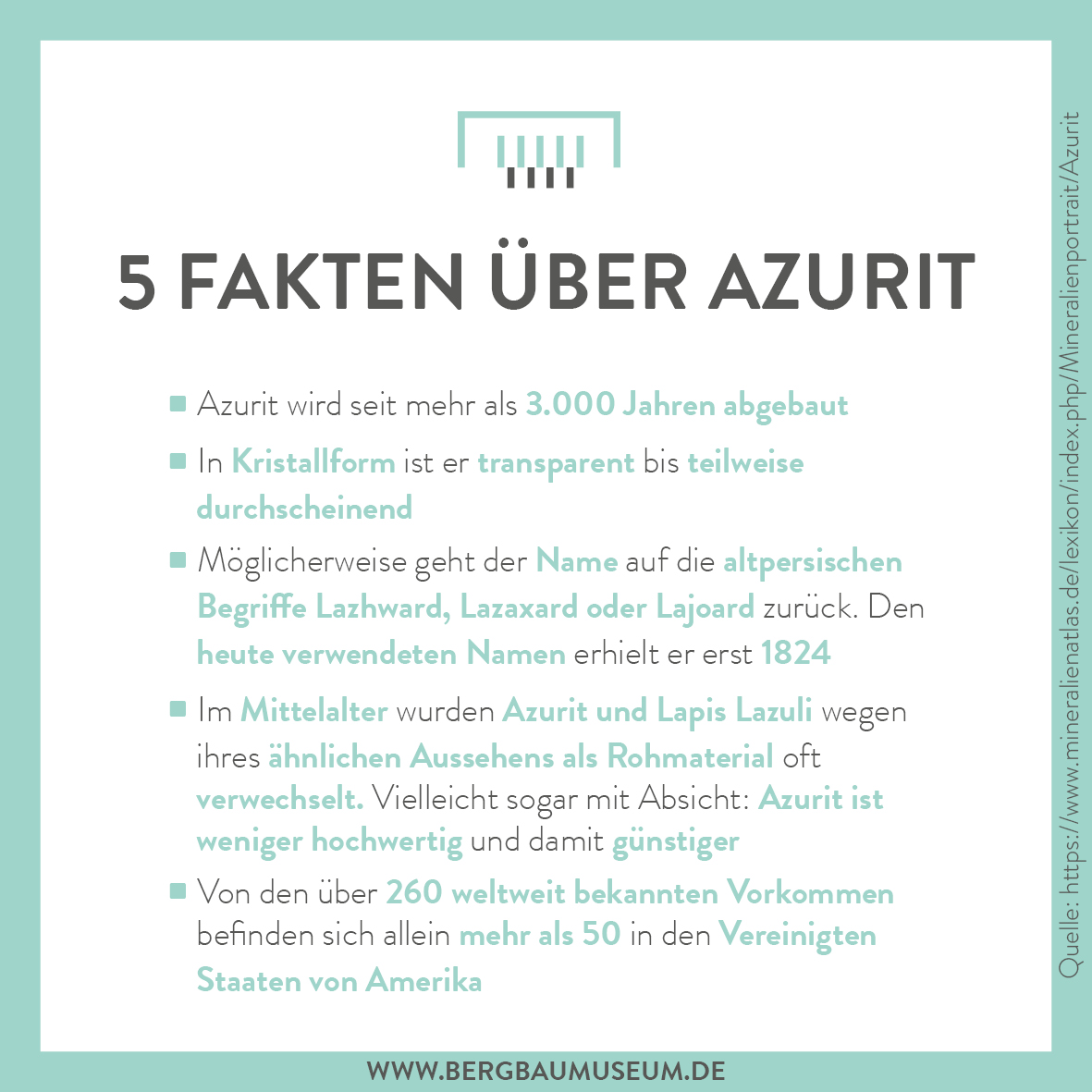 dbmbochum's tweet photo. Mit uns erlebt Ihr im April Euer blaues Wunder, denn in diesem Monat kommt Farbe ins Spiel! Die #GeoressourceDesMonats April ist #Azurit.
Den Einstieg machen 5 Fakten über das Mineral. ⬇️
@TUBergakademie
#DBMBO #ThemenMonatAzurit #GutZuWissen #Bodenschätze https://t.co/Y5Tm3222tC