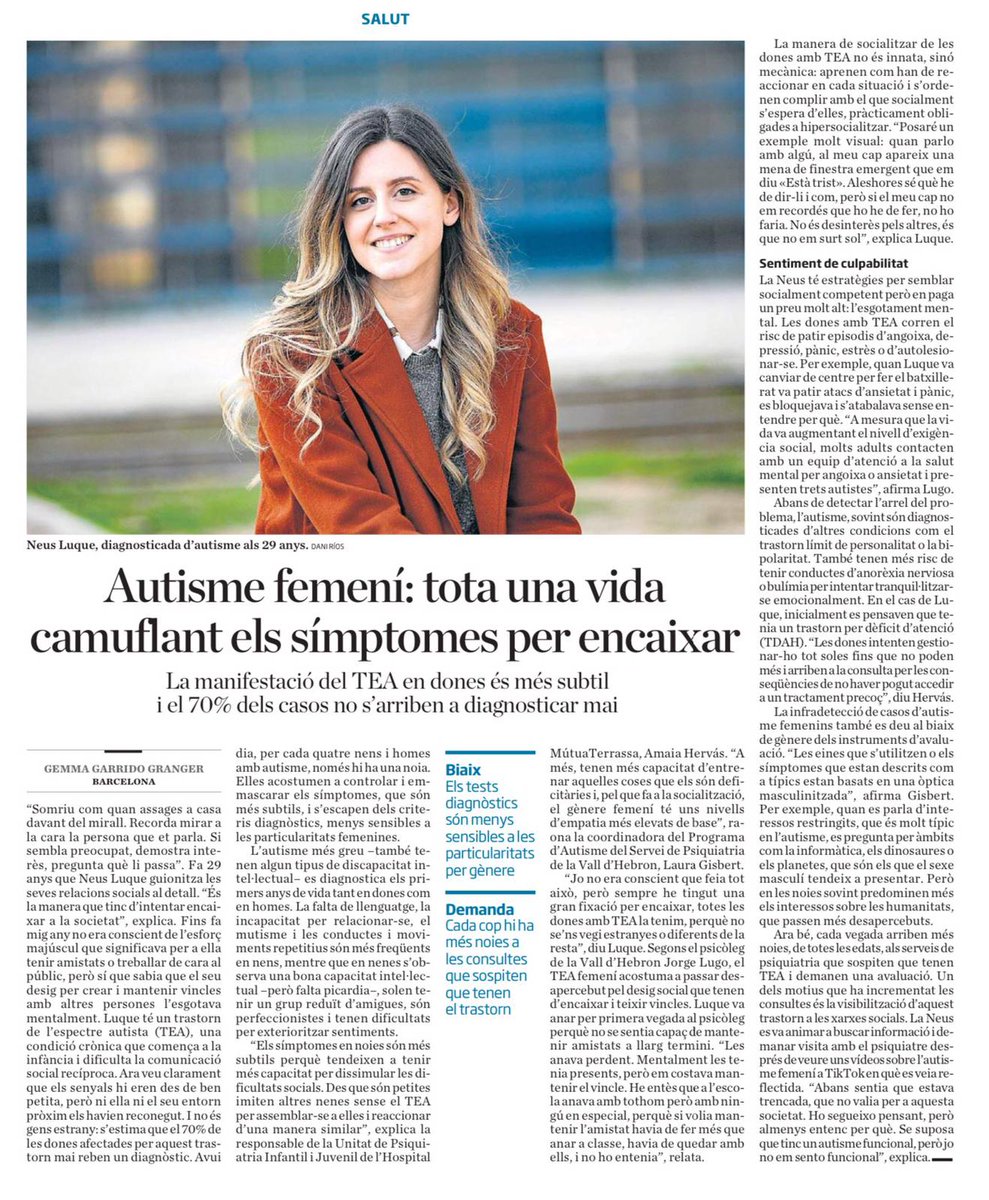 AEspecAutista's tweet photo. #Autisme femení: tota una vida camuflant els símptomes per encaixar.
👉🏼 https://t.co/0Cw3hlqzzQ via @DiariARA
#TEA #DiagnòsticTEA #DSM5 #Asperger #TuiTEA #DonesAutistes https://t.co/YrO8BX8Ttq