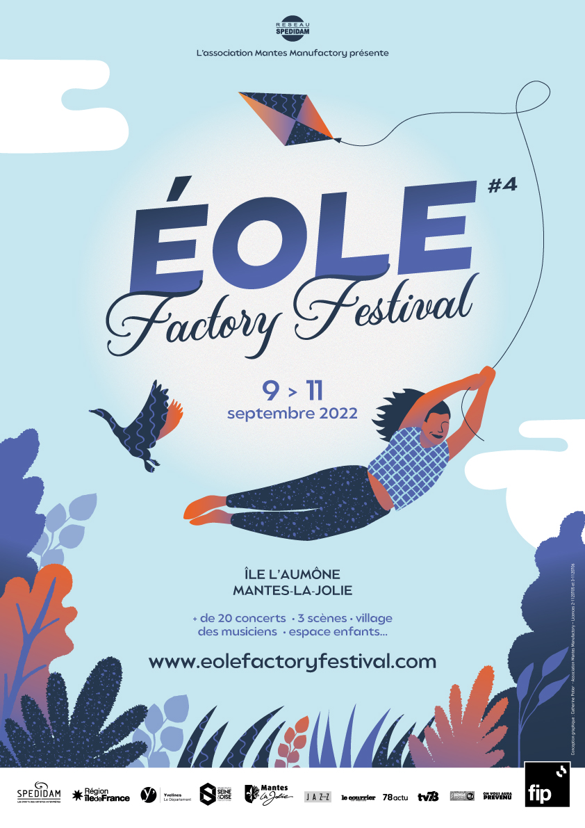 💥AFFICHE 2022 💥
Découvrez l'affiche 2022 d'Eole Factory Festival, concoctée par la talentueuse Catherine Potier !
Le vent va souffler du 9 au 11 septembre à #Manteslajolie !
RDV vendredi 8 avril 12h pour découvrir les premiers artistes de cette 4e édition ! #staytuned