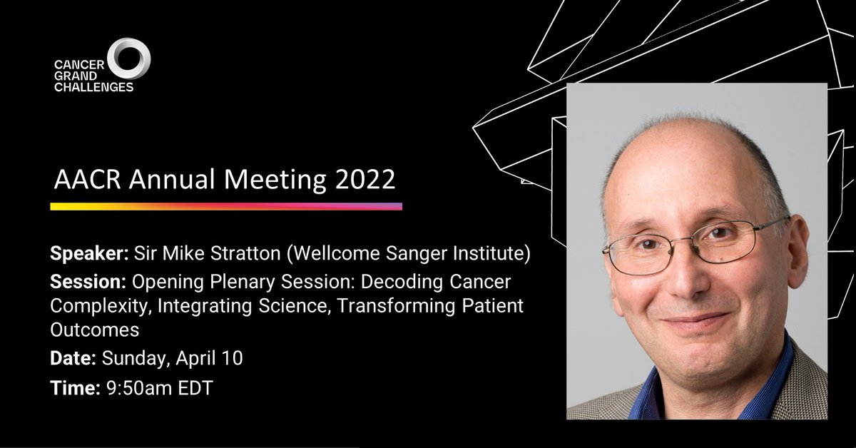 Cancer Grand Challenges (@cancergrand) on Twitter photo We're excited to have many <a href="/CancerGrand/">Cancer Grand Challenges</a> scientists speaking at this year's <a href="/AACR/">AACR</a> meeting. Professor Mike Stratton (<a href="/sangerinstitute/">Wellcome Sanger Institute</a>) who leads the <a href="/CancerGrand/">Cancer Grand Challenges</a> team tackling our Cancer Causes challenge will speak at the opening plenary session. Learn more: bit.ly/3wW3Ktl We're excited to have many <a href="/CancerGrand/">Cancer Grand Challenges</a> scientists speaking at this year's <a href="/AACR/">AACR</a> meeting. Professor Mike Stratton (<a href="/sangerinstitute/">Wellcome Sanger Institute</a>) who leads the <a href="/CancerGrand/">Cancer Grand Challenges</a> team tackling our Cancer Causes challenge will speak at the opening plenary session. Learn more: bit.ly/3wW3Ktl
