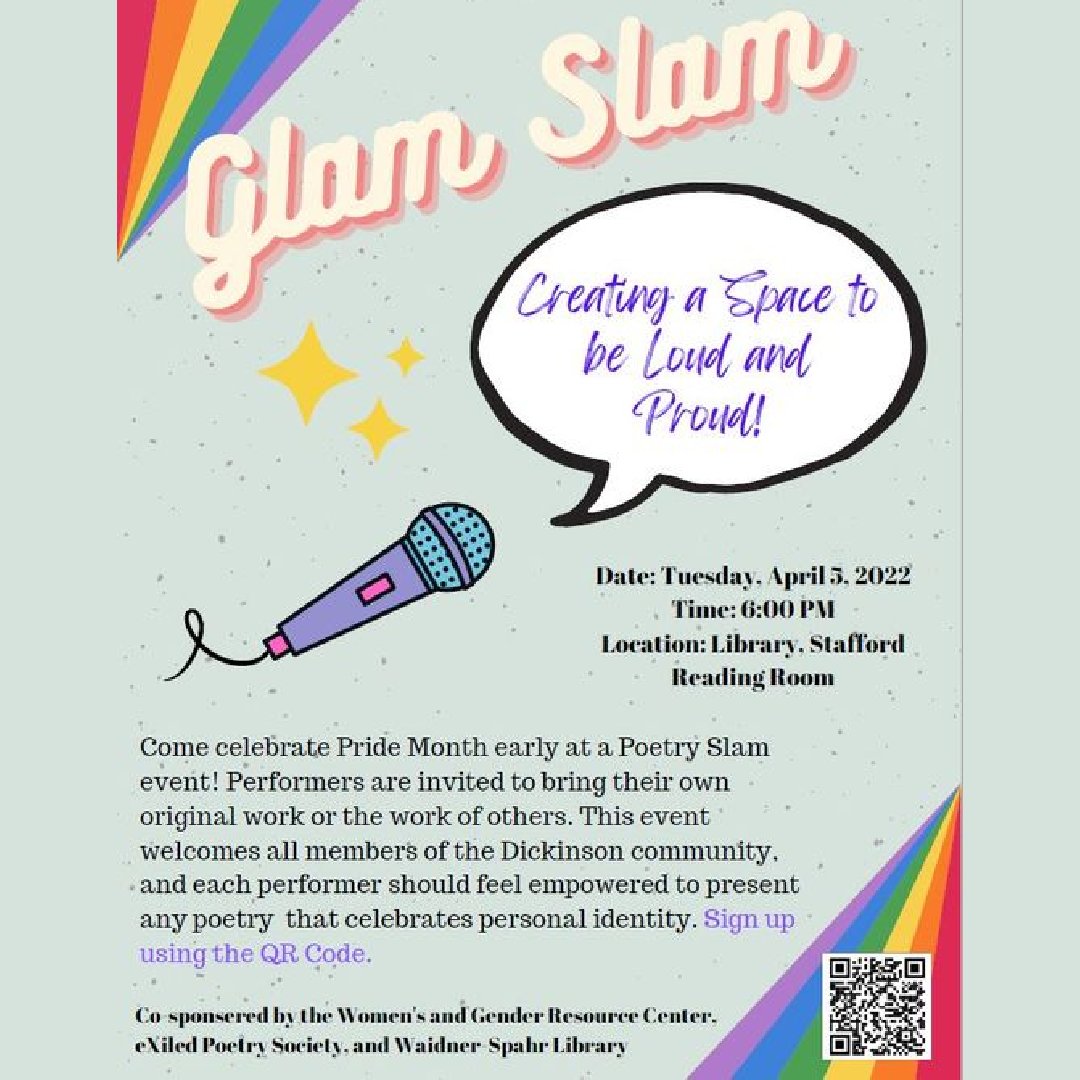 April is National Poetry Month! Remember to come to the library tomorrow at 6:00pm for the Glam Slam! @WGRCDickinson @eXiledPoetry #NationalPoetryMonth