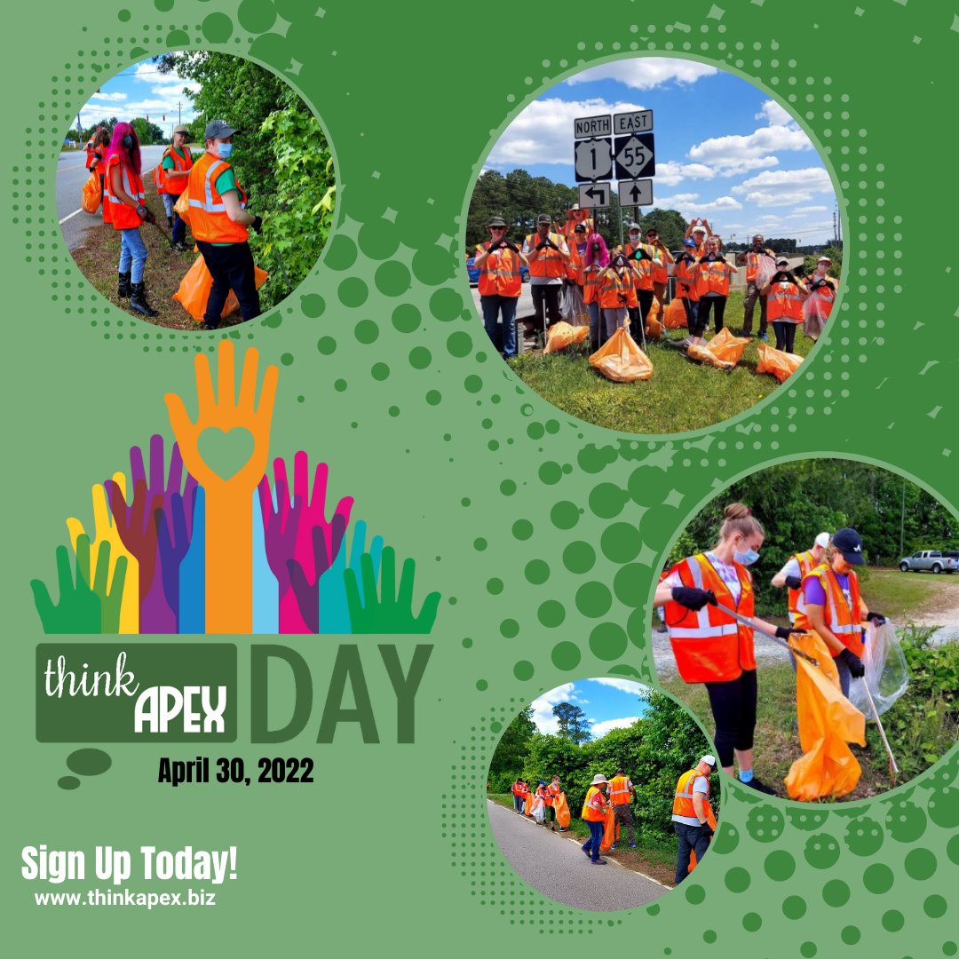 Registration for Think Apex Day is open and filling up fast! Sign up today for activities such as Think Earth: Volunteers will do a "litter sweep" of Apex Peakway and Olive Chapel Road. Find out how you can give back and #thinkapex at: thinkapex.biz