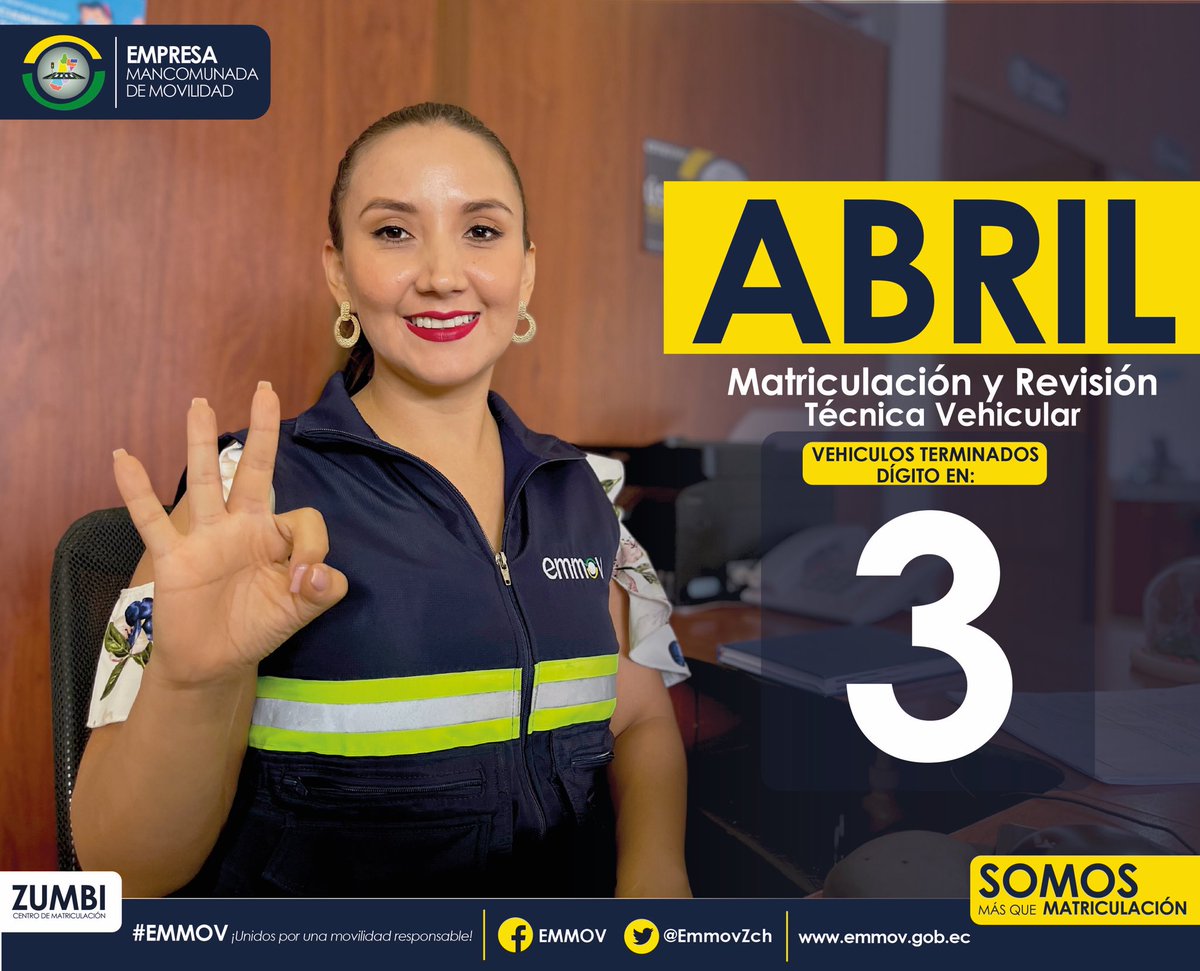 EmmovZch's tweet photo. 🚘#AbrilD3👇
La matriculación está en📌#ZUMBI,
en #25min ⏱ obtén tu permiso de circulación anual ✅
#AbrilDígito 3️⃣
Pilas, ven matricula y evita recargos 😉
#EMMOV Unidos por una movilidad responsable https://t.co/YDCHrDhjIj