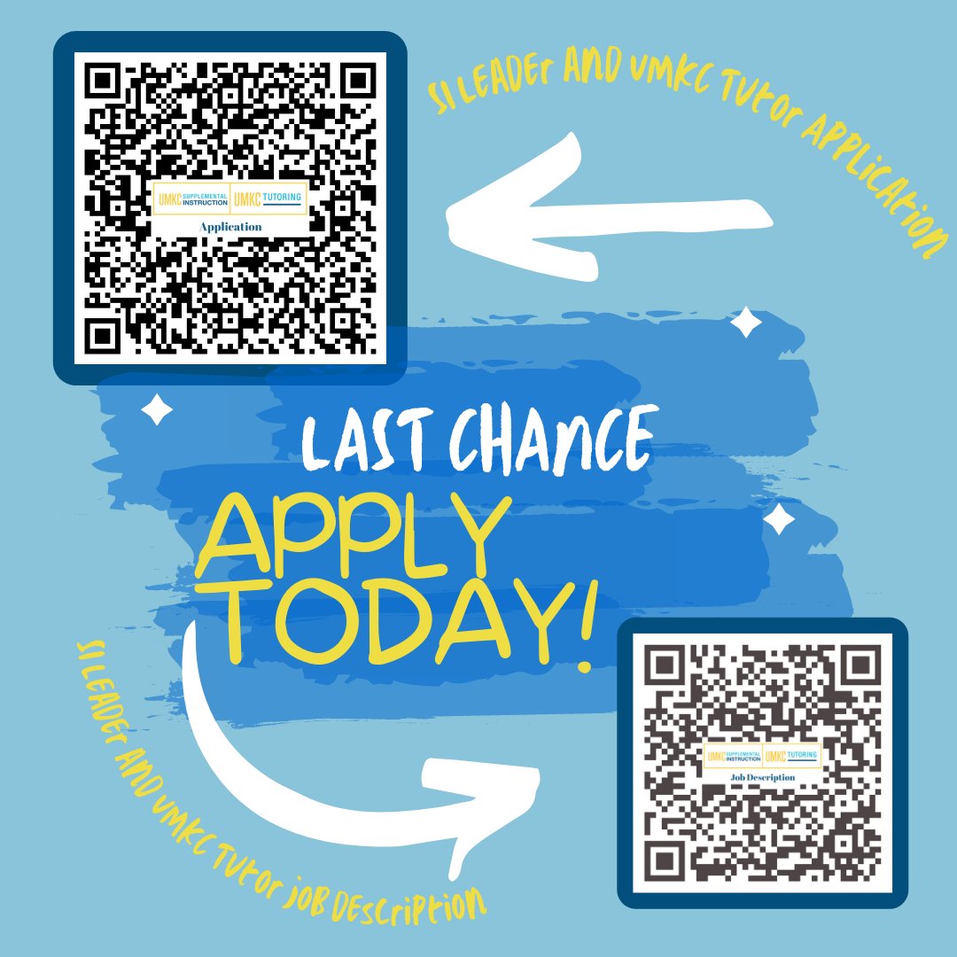 UMKC_ASM's tweet photo. Don't wait, APPLY TODAY to become a UMKC Tutor or SI Leader! Applications close on Wednesday (04/06) so don't hesitate on the opportunity to be part of the ASM team. 🦘💛💙 https://t.co/SZaTCgH9G3