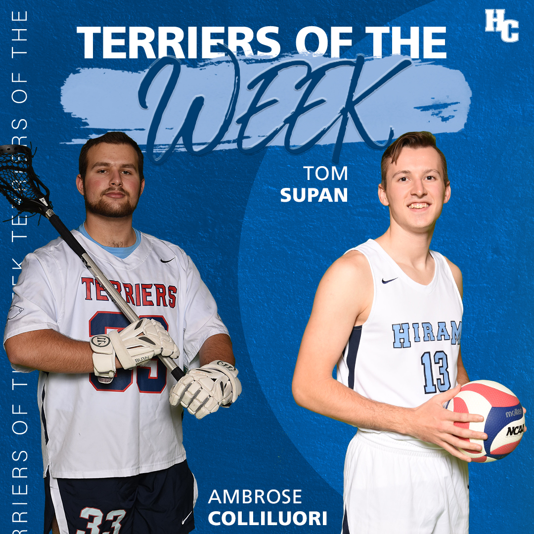 Hiram_Athletics's tweet photo. #TerrierNation, lets hear it for this week's #TerriersoftheWeek: @hiramcollegelax freshman Ambrose Colliluori and @HiramMVB senior Tom Supan ππ!!
For more on Colliluori and Supan's performances this past week, visit https://t.co/TGiDKe27uc
#RingITπ https://t.co/L55YStO1HR