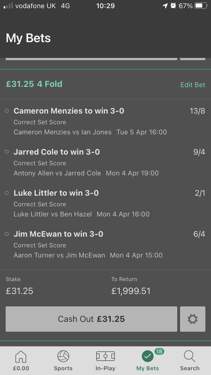 DartsGossipMag's tweet photo. First official betting tip from Marc and it’s a 35 yarder from distance ! Have backed the 4 to win in a 4 fold to cover 😎. #DGtips #wdf https://t.co/UO1Ys5YuPl
