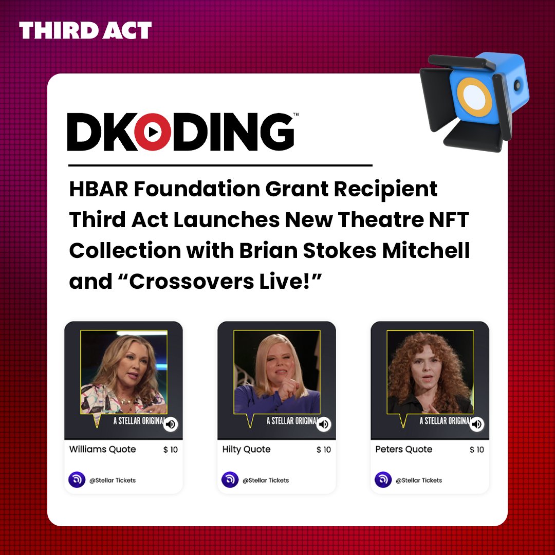 _thirdact's tweet image. DKODING seeks to open new channels for brands and entrepreneurs to utilize, and in that way, our missions align. Third Act is looking to give shows and producers new avenues to reach audiences worldwide.

#dkoding #nft #nftcollections #theatre
dkoding.in/press-release/…