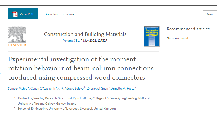 New #Research #Paper published! 
Delighted to share our most recent journal article on #structural applications of high-density compressed #wood connectors in beam-column #timber-timber moment connections. 
To read: sciencedirect.com/science/articl…
