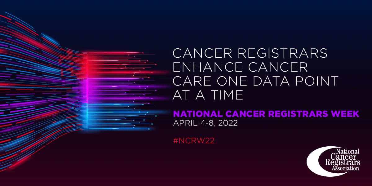 NAACCR's tweet photo. Join us in celebrating National Cancer Registrars Week April 4-8, 2022. The purpose of #NCRW is to emphasize the important role cancer registrars play in recording the data that informs cancer research, prevention, and treatment programs. #NCRW #NCRW2022 #CancerRegistrarsWeek https://t.co/CJzPqKHPWL