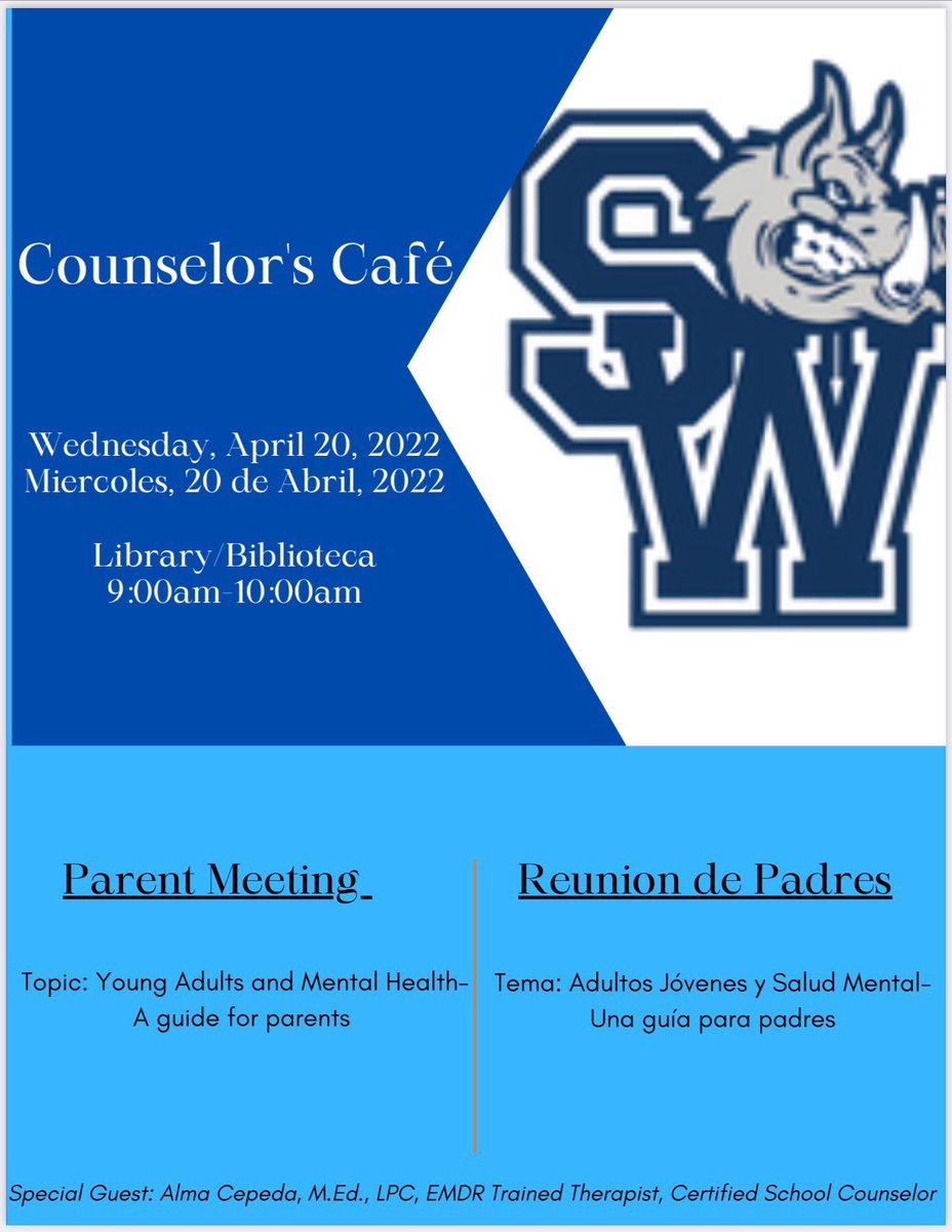 PSJA Southwest ECHS Javelina parents please attend a parents meeting this Wednesday. Padres de PSJA Southwest ECHS Javelina, por favor asistan a una reunión de padres este miércoles.   #PSJASWProud #PSJAProud #PSJAISD