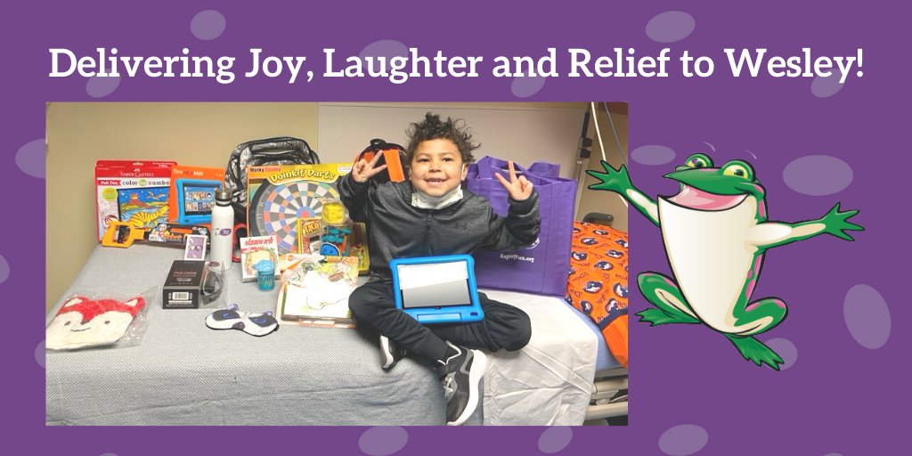 🐸✌️🎒Meet our friend Wesley! He loved his Bag of Fun so much and was really excited that it was “all his!” Mom was so grateful, too. Keep that beautiful smile showing, Wesley! #joylaughterandrelief #givingback