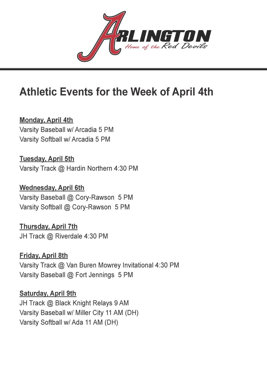 RedDevilAthl's tweet photo. Athletic Events for the Week of April 4th https://t.co/nttWliwclC