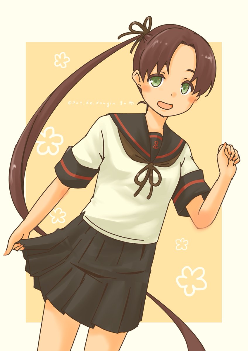 ayanami (kancolle) 1girl solo skirt school uniform long hair serafuku side ponytail  illustration images