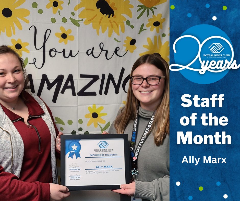 Congratulations to Ally Marx for being the March Staff of the Month!

If you'd like to read about what she does around the Club, click the link below to head to our blog! ⬇️ ⬇️ ⬇️ 
bgclubpc.org/post/recxKcQ2y…