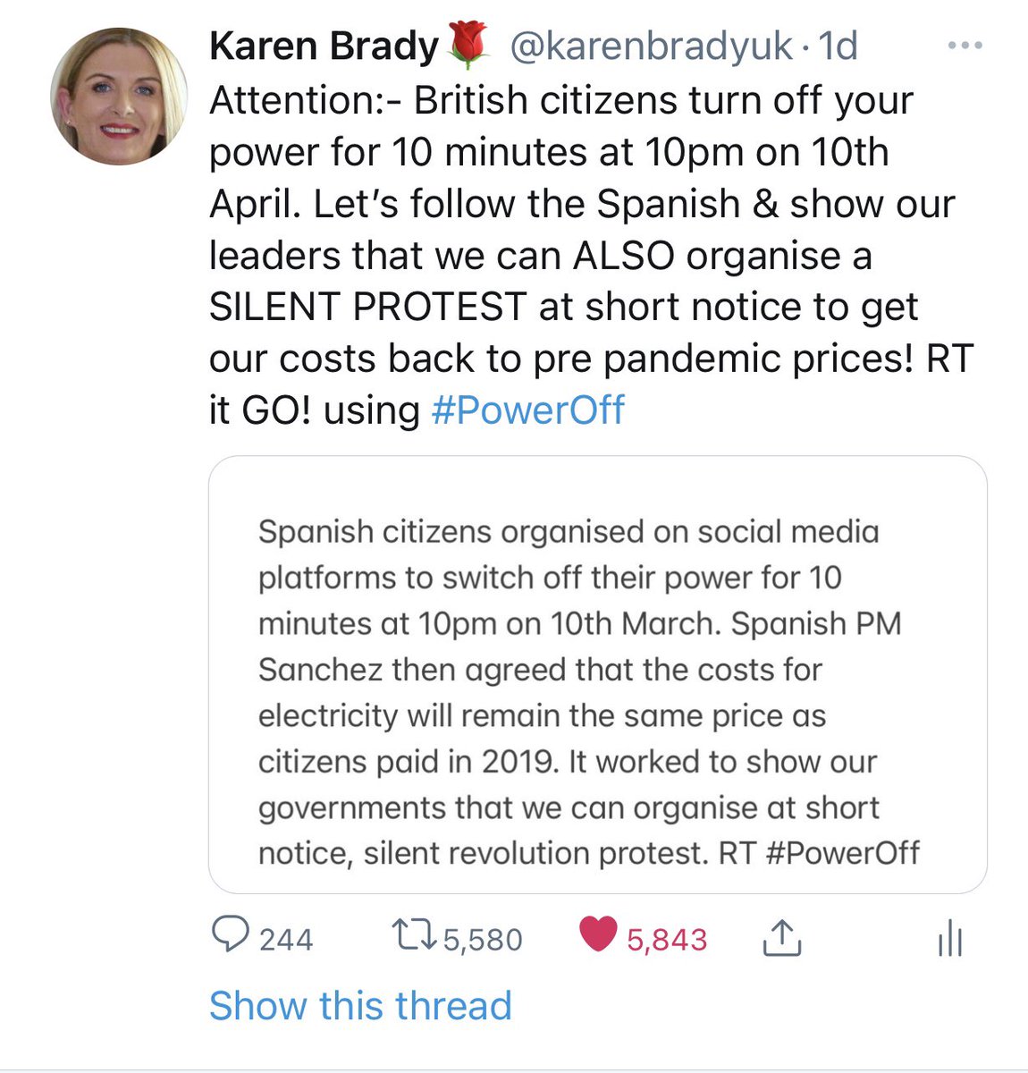 karenbradyuk's tweet photo. Almost 6,000 RTs in 36 hours. We have 6 days on countdown. Please RT to people with blue ticks to get support from them, with or without endorsement. #BigPowerOff https://t.co/UtgIjhFdwH