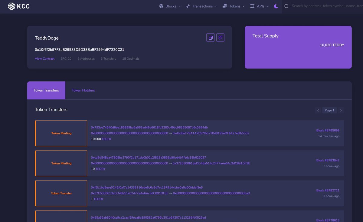 Teddydoge1's tweet photo. We have just completed the deployment of the KCC contract. Now three chain contracts of BSC, ETH &amp; KCC have the same address：0x10f6f2b97F3aB29583D9D38BaBF2994dF7220C21,Same time, the deployment of TeddySwap (KCC) and TeddyDoge ChainBridge (KCC) are completed. Avalanche next! https://t.co/JRFX4lBkXP