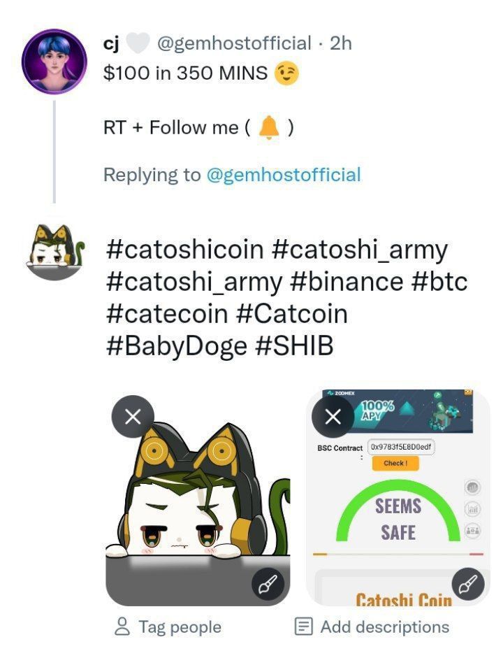 Kamran577777's tweet photo. @NimaDelvar @WhaleEverything @Catoshi_army #catoshicoin
#catoshicoin
#catoshicoin
#catoshicoin
#catoshicoin
#catoshicoin
#catoshicoin
#catoshicoin
#catoshicoin

0x9783f5E8D0edfF83b9c91e26E3AFC74BFFE1F33f https://t.co/QHfTiRE8Sx