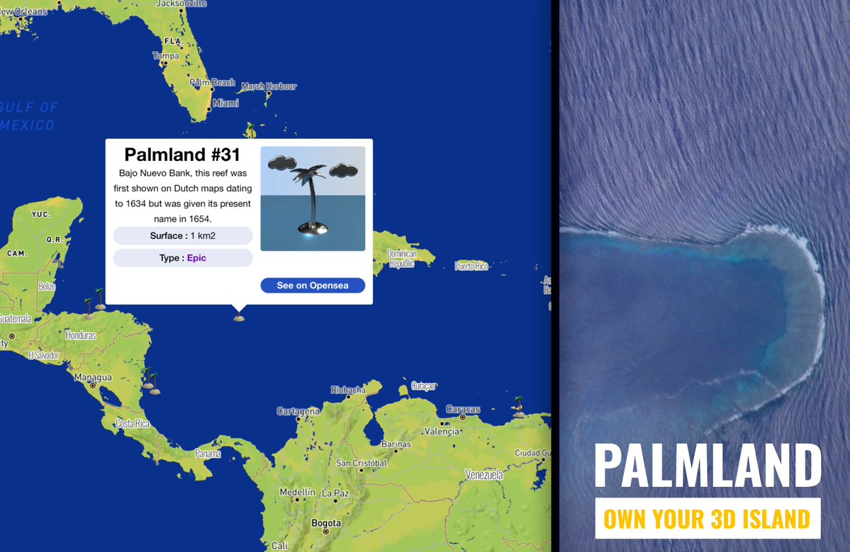 PalmLand4's tweet photo. 🏝️Get your Island on #opensea 🏝️ 

Floor price ➡️ 0.005 ETH

Bajo Nuevo Bank island: https://t.co/8yGyPLuS6W
Map: https://t.co/3EFp00p1Tg

#NFT #nftcollectors #NFTProject #NFTdrop #erc721 https://t.co/uFkvPBd0EN