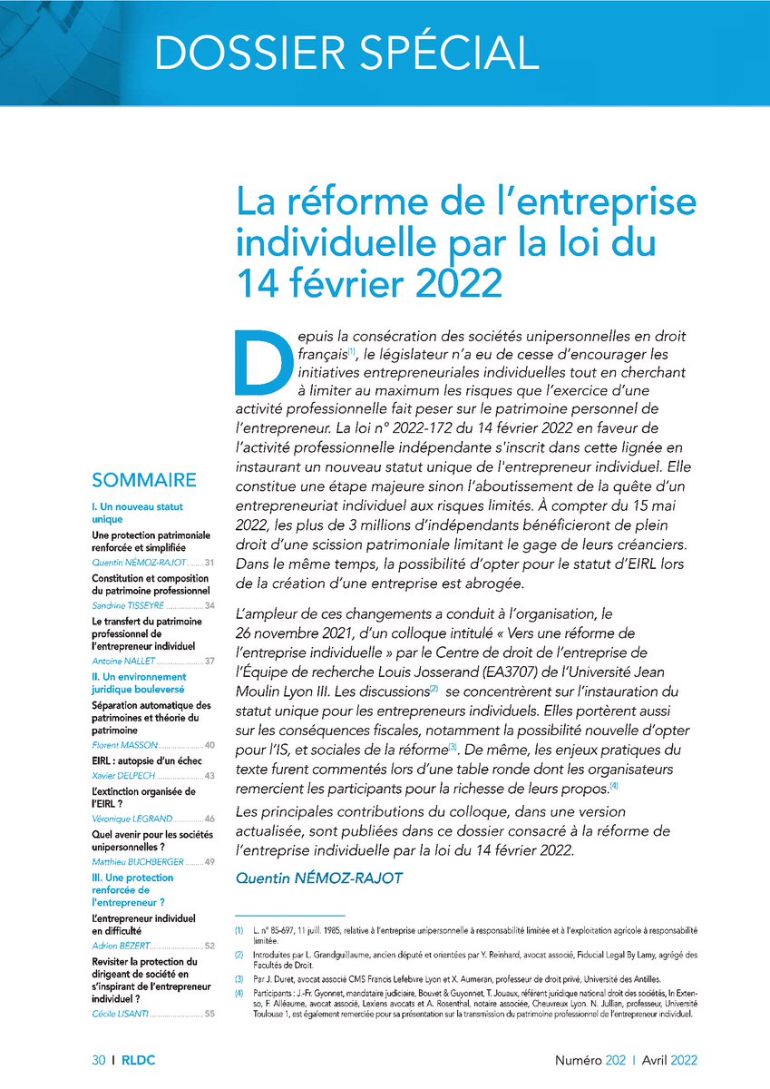Réforme de l'entreprise individuelle
Sous la direction scientifique de Q. Némoz-Rajot <a href="/Droit_Lyon3/">Faculté Droit Lyon 3</a>