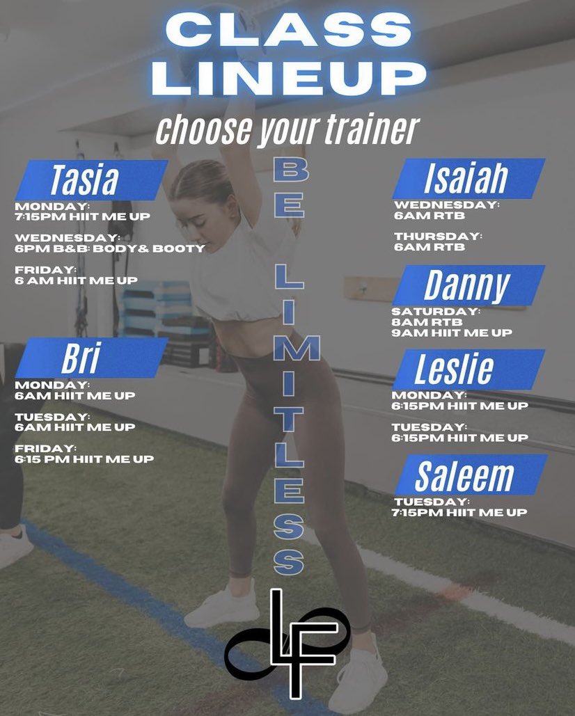 LimitlessFitNJ's tweet photo. Schedule for the week🥇 #BeLimitless #LimitlessFitnessNJ #FitnessNJ https://t.co/tn20O0qXAs