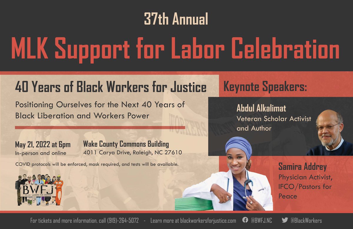 adillahunt_'s tweet photo. May 21, 2022 get your tickets for Black Workers for Justice’s 37th annual fundraiser honoring Dr. King’s support for labor. Register here: https://t.co/LxAUDJVqeO @BlackWorkers @SWA_solidarity @addrey_m @ifcop4p https://t.co/yrh5ALiGGE